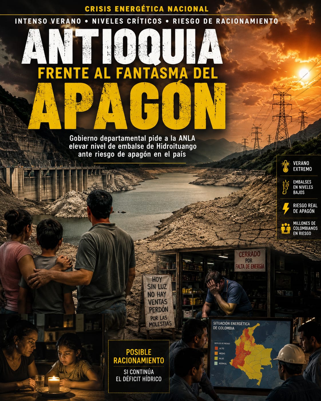 Antioquia frente al fantasma del apagón: preocupación nacional por el nivel de Hidroituango en medio del verano extremo